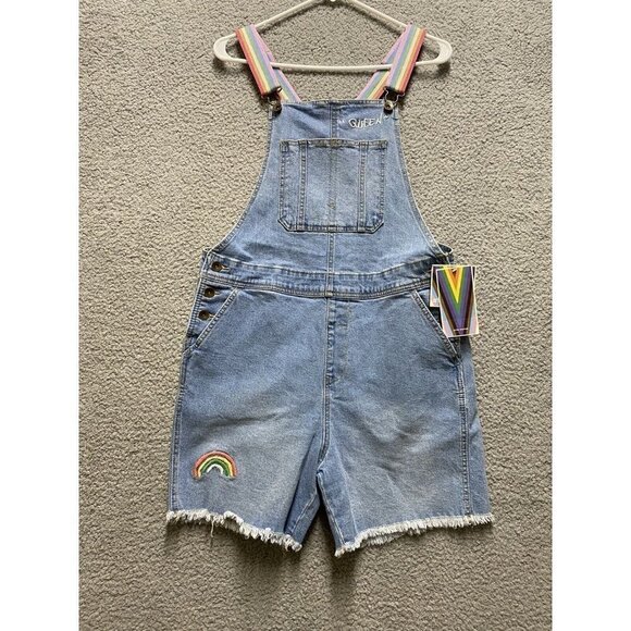 Womens romper small blue RAINBOW Light Wash Denim NWT - Picture 1 of 11